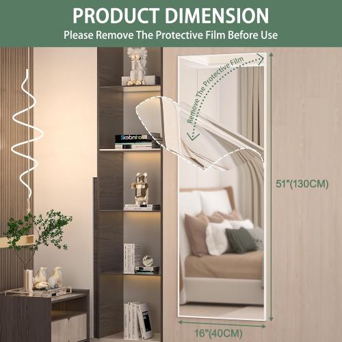 Hasipu Door Mirror Full Length, 51 x 16 Inch Full Body Wall Mirror Over The Door Hanging Mirror for Bedroom, Living Room, Cloakroom
