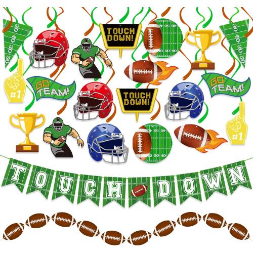 34Pcs Football Party Decorations Football Decor with Banner Hanging Swirl