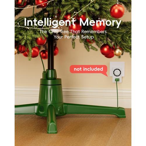 Musical Rotating Christmas Tree Stand with Memory Function, Built-in 6 Outlets 800W, Anti-tilt Noiseless 360 Degree Spinning Stand with Remote and Speaker, Up to 9ft 120 lb Artificial Trees