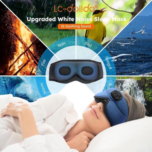 LC-dolida White Noise Bluetooth 5.4 Sleep Eye Mask with Timer, 3D Sleeping Mask Headphones with 16 Soothing Sounds, Total Blackout Sleep Headphones for Side Sleeper/Women/Men (Blue)