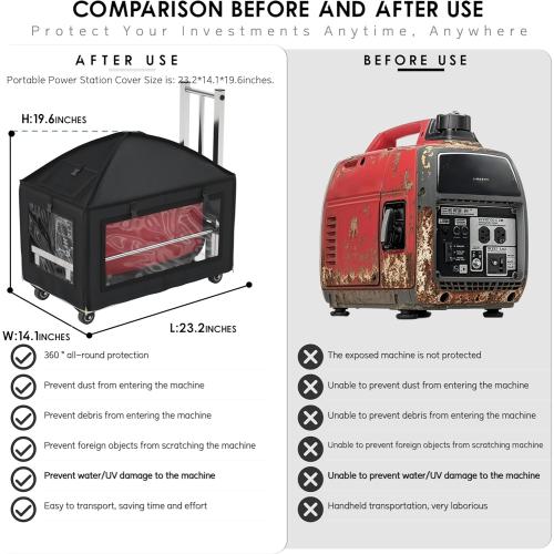 Generator Covers While Running,Portable Generator Cover with Cart, for HD-iPower-Champion1000w-2500w Portable Generators,900D Covers  201 heavy-duty stainless steel Cart, (23.2X14.1X19.6 inches).