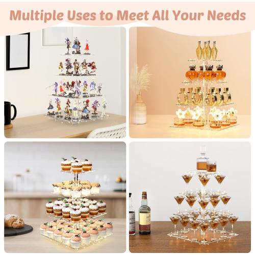 Cupcake Stand with Lights, 4 Tier Cupcake Holder, Light Up Cupcake Stand for 24 Cupcakes, Dessert Table Display Set for Weddings, Christmas, Birthday Parties (Yellow Light)