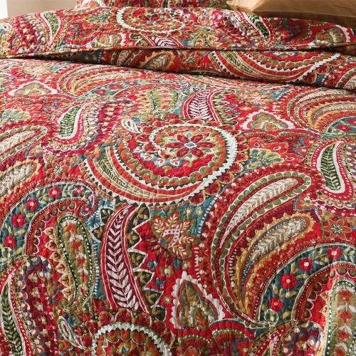 ENASAL Cotton Bedspread Quilt Sets, Reversible Bedding Coverlet Sets Comforter, Floral Paisley Bedspread (Red, King Size)