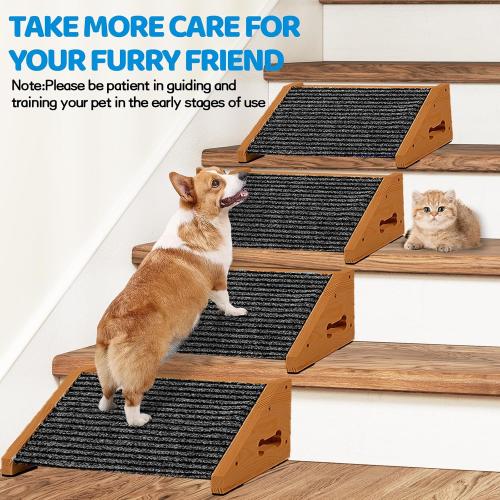 Extra Wide Dog Ramps for Stairs, Wooden Pet Ramp Stairs for Small Medium Dogs, Non-Slip Dog Pet Steps for Any Staircase, Stair Ramp for Injured Dogs with Anti-Slip Strip, 4 Pack