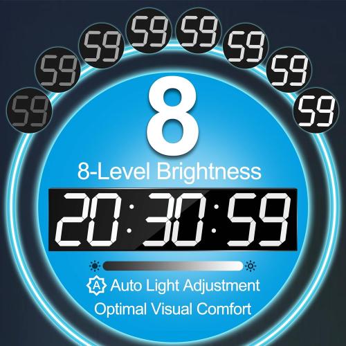 Large Digital Wall Clock 28 with GPS Auto-Sync, Remote Control & Timer, Wall-Mounted for Classroom, Office, Gym, Conference Room