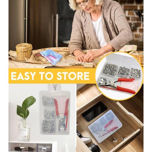 KAXIMON Snap Fasteners Kit 200 Sets, Metal Snap Button Kit with Fastener Pliers No Sewing, 9.5mm Snap on Button Kit Rust Proof DIY Press Studs Button Fix Tools for Fabric Clothing, chrome, SNAP-9.5MM