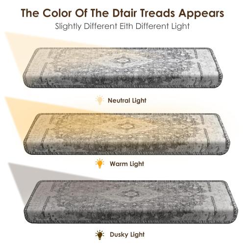 Bullnose Stair Treads for Wooden Steps, Non Slip Stair Carpet for Indoor Runner and Pets, Soft Edging Staircase Protectors Reusable, Washable, 29.5x9.5x1.5 14pcs, Grey