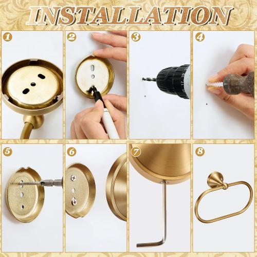 Antique Brass Bathroom Accessories Set, 2 Pcs Solid Brass Toilet Paper Holder and Oval Towel Ring, Wall Mounted Vintage Bath Hardware Kit for Rustic Farmhouse Decor(Oval Ring Straight Bar)