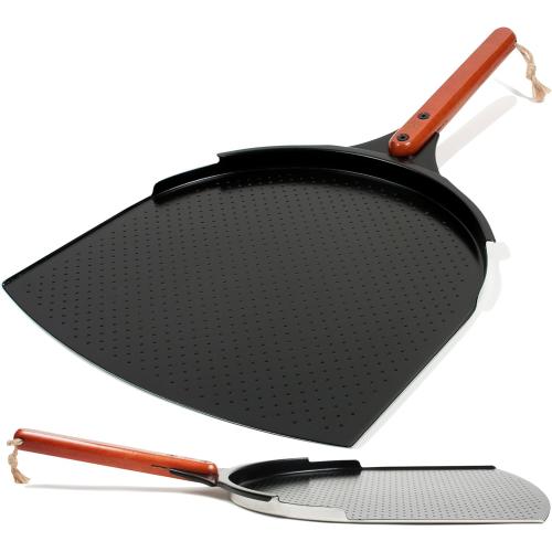 The Ultimate Aluminum Pizza Peel. 14 inch Paddle with a Smooth Ceramic Coating, 10 inch Wood Handle. Large & Lightweight, Use this Metal Spatula for Baking Pizzas and Breads on Oven & Grill