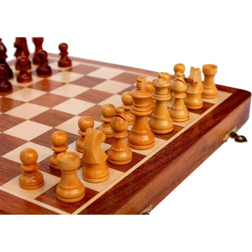 StonKraft Wooden Foldable Travel Chess Game Board with Storage Slots, 14 Inch