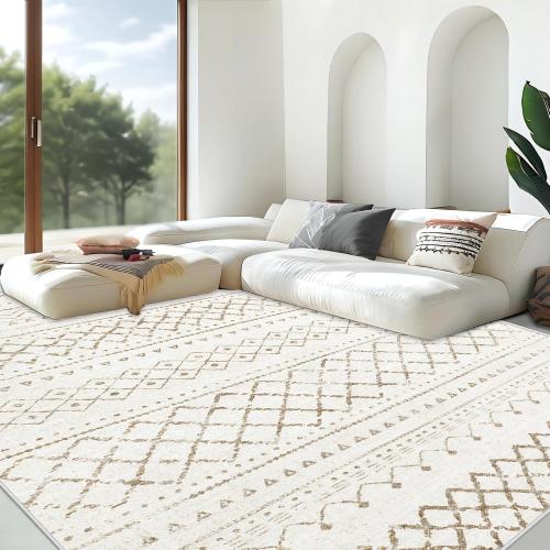 Area Rug Living Room Rugs 8x10 - Large Soft Boho Geometric Rug, Non-Slip Foldable Washable Rugs Non Shedding Morden Indoor Floor Carpet for Living Bedroom Office Dining Room (Brown,8' x 10')