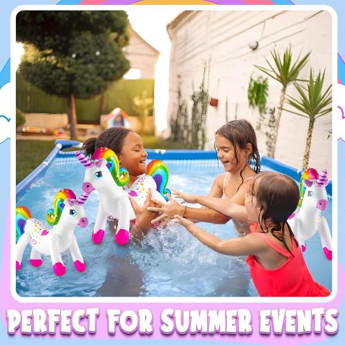 Inflatable Unicorn Party Decorations - (Pack of 4) 24 Inch - Large Blow Up Rainbow Unicorns for Unicorn Birthday Decorations, Party Decor, Balloons, Pool Fun, and Party Favors Supplies