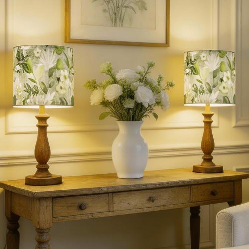 PAPAYA Lamp Shades Set of 2 10 D x 9 H Green Floral Drum Shade