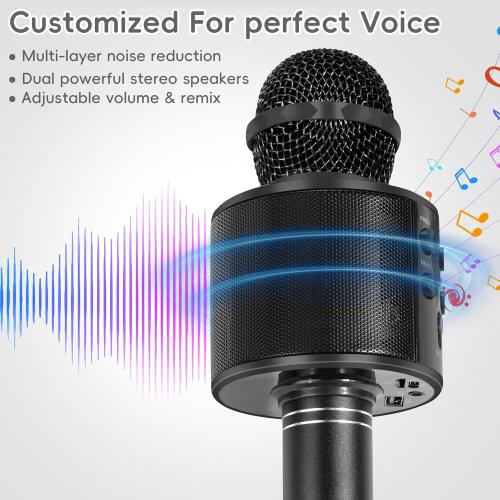 KIDWILL Wireless Bluetooth Karaoke Microphone for Kids and Adults, 5-in-1 Portable Handheld Karaoke Mic Speaker Player Recorder with Adjustable Remix FM Radio for Girls Boys Teens Adults