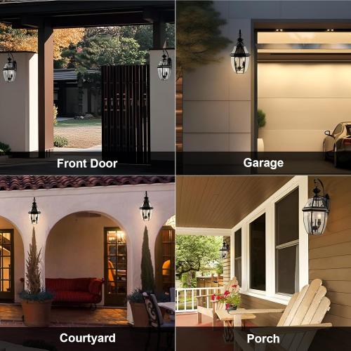 Outdoor Wall Lights, 20inch Large Exterior Lighting Fixtures, 2 Light Waterproof Wall Sconce with Glass Shades, Aluminium Outside Lanterns for Porch Farmhouse Patio Doorway Yard (E12 Base Max 60W )