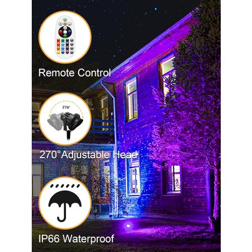 ZUCKEO 15W Christmas Spotlights Outdoor Spot Lights RGB Color Changing Landscape Lights, 120V Waterproof LED Spotlight with Remote & Plug for Yard Garden Path House Halloween Decorations (2Pack)