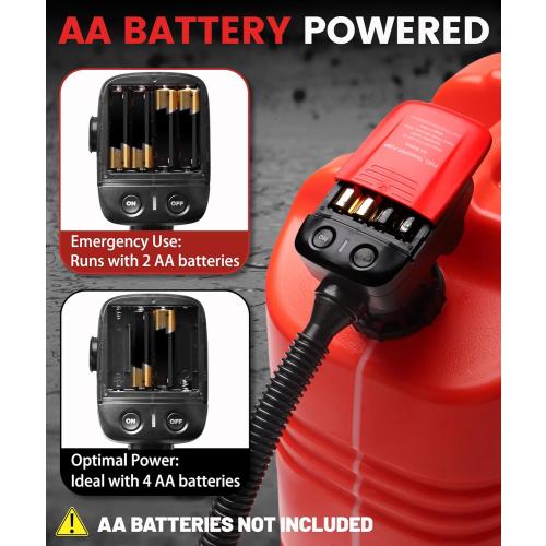 Fuel Transfer Pump Battery Powered Gas Pump For 5 Gallon Gas Can: Automatict Shut-off Nozzle, 42 IN Long Hose, 3 Adapters for 4 Size Gasoline Tank