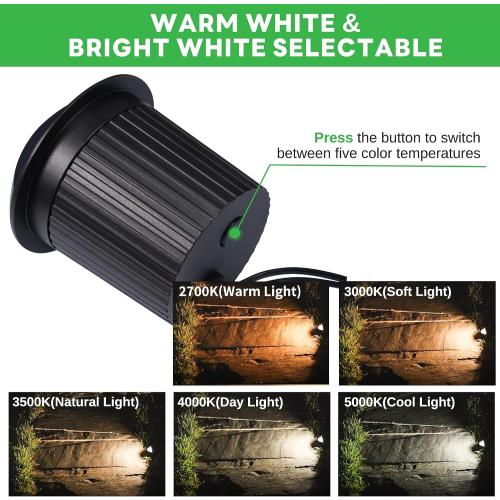 In Ground Well Lights 2700K - 12V Wired One Directional Inground Fixture, 5 Colors Ground Landscape Lighting, LED ORB Aluminum for Patio Sideway Pathway 3W 170LM 12 Pack