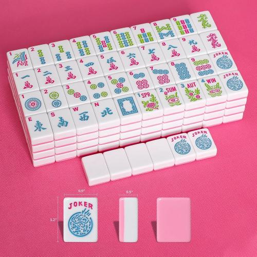American Mahjong Game Set, 166 Pink Tiles (1.2”), 4 All-in-One Color Rack/Pushers & Drawstring Bag, Complete Mahjong Sets with Pink Printed Carrying Bag and Mahjong Tile Set Accessories