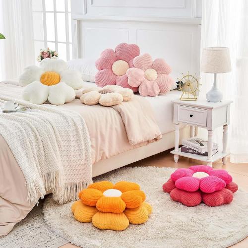 Flower Throw Pillow, Cute Flower Shaped Pillow Decorative Throw Pillow for Bed Couch, Soft Daisy Pillows Floor Seating Cushion Cushions