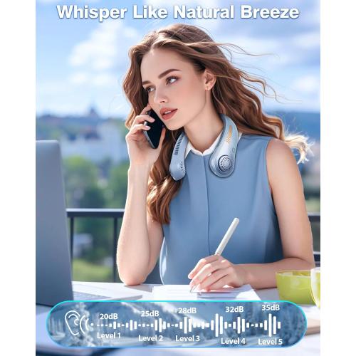Portable Neck Fan - Rechargeable Personal Fan with Neck Support, 5000mAh, 5-Speed Quiet, Lightweight Long Lasting Bladeless Fan, Wearable Cooling Fan for Hot Flashes, Travel, Gifts for Men Women