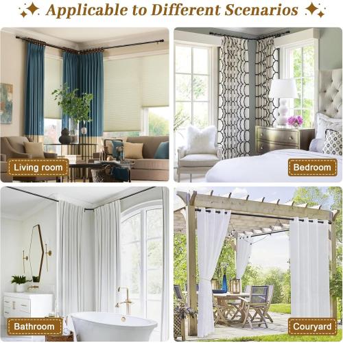 Corner Curtain Rod for Windows  L-shaped Curved Heavy Duty Corner Window Curtain Rods, Adjustable Renter Friendly 1 Inch Black Drapery Rods for Bedroom Living Room