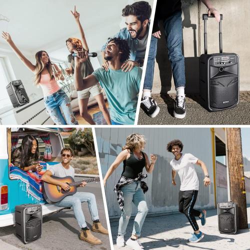 GTSK8-2 Portable Bluetooth PA Speaker with Microphone - 8’’ Subwoofer, W/Built-in Rechargeable Battery, All-in-One PA System for Karaoke, Parties & Events, Rechargeable Speaker System