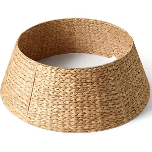 36in Large Christmas Tree Collar - Woven Hyacinth Tree Collars for Artificial Trees - Rattan Rustic Farmhouse Basket for Tree Base Cover with Cord Cut-Out for 7.5ft 9ft 10ft Tree (Natural)