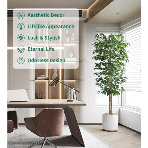 2Packs 6FT Artificial Ficus Trees with Realistic Leaves and Natural Trunk, Faux Ficus Tree with Sturdy Plastic Nursery Pot, Fake Ficus Tree for Office Home Farmhouse for Indoor Outdoor Decor