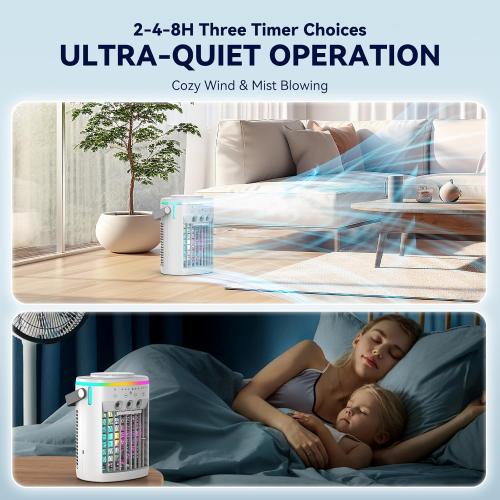 Portable Air Conditioner, Evaporative Air Cooler, 2-4-8H Timer Auto-Off &Remote, Water Tank, Three ultrasonic nozzles, 3-Speed Personal Air Conditioner Cooling Fan