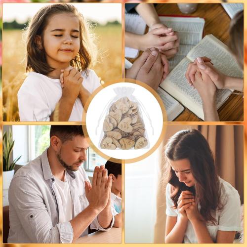 CroBlissful 150 Pcs Wooden Pocket Hug Token Bulk with 3 Pcs Organza Bags Remembrance Little Heart Star Round Pocket Hug Keepsake for Family Birthday Celebration of Life Funeral Love Gifts (Heart)