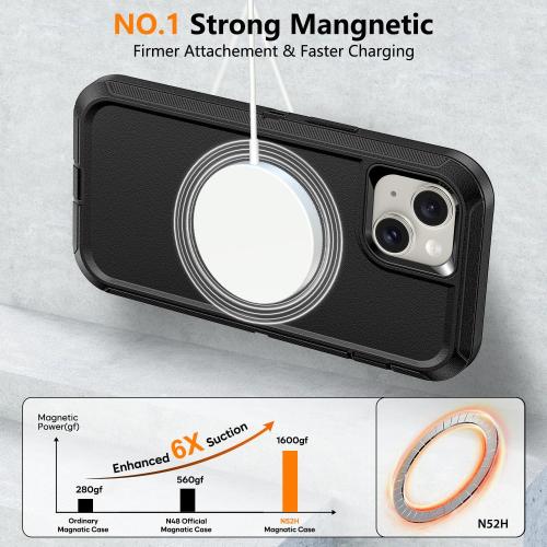 TUTUKII Magnetic for iPhone iPhone 15, 14 & 13 Case with Belt Clip Holster,Black