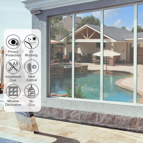 29.5 x 78.7 inch Kromapolis One Way Window Privacy Film Reflective Mirror Home Window Tint, Daytime Privacy Heat Control Anti UV Glass Tinting Static Cling (Silver, 29.5 x 78.7 inch)