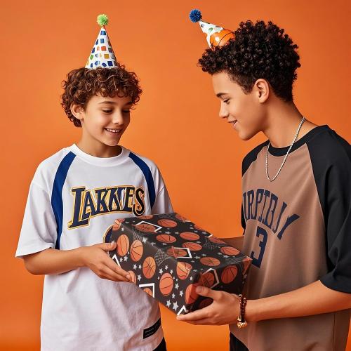 WRAPAHOLIC Basketball Wrapping Paper - Mini Roll - 17 Inch x 9.8 Feet - Classic Basketball Sports Wrapping Paper Perfect for Birthday, Basketball Lover, Sports Party