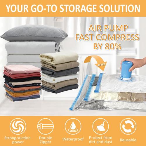Vacuum Storage Bags with , 22 Pack (3 Jumbo/3 Large/8 Medium/8 Small) Vacuum Seal Space Saver Bags for Clothing, Pillows, Blanket, Bedding, Comforters