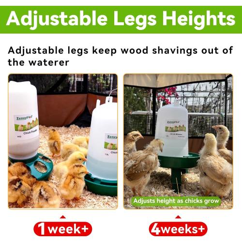 Chick Feeder and Waterer Set, 0.3 Gal Feeder and 0.4 Gal Waterer with 3 Adjustable Heights