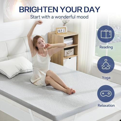 SINWEEK 2 Inch Mattress Topper Twin Size, Soft Memory Foam for Back Pain Relief, Breathable Bed Topper with Grey Cover, CertiPUR-US Certified