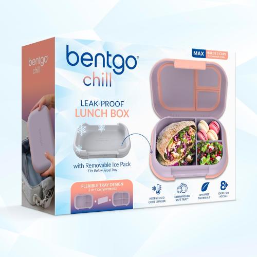 Bentgo Chill Max Leak-Proof XL Lunch Box - Included Ice Pack Keeps Food Cold; 5-Cup Capacity for Adults & Ages 8 , 3 or 4 Compartment Bento Box, BPA-Free, Dishwasher Safe (Lavender & Peach Blossom)