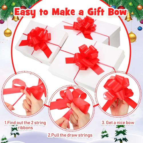 Poen 30 Pieces Christmas Pull Bows Gift Wrapping 5 Inch Large Ribbon Pull Bows Red for Holiday Gift Bag Box Basket Presents Birthday Wedding Xmas Wrap Accessory Decor