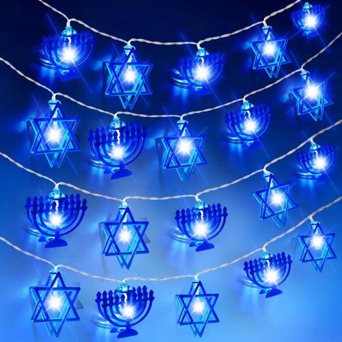 Baquler 1 Pc 10 ft 20 LED Hanukkah Lights Outdoor Hanukkah Decorations Blue Chanukah Decorations Ornament for Jewish Judaism, Battery Operated (Star of David)