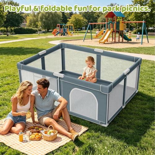 Foldable Baby Playpen - 71×59 Collapsible Play Pen for Babies and Toddlers - Indoor Outdoor Foldable Play Yard with 4 Handles - Folding Baby Playpen with Bag Portable Travel Play Yard