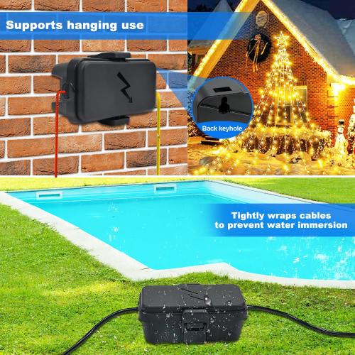 Hrensaw Small Weatherproof Electrical Connection Box(Inner 5.5 x 3 x 2.2inch),Outdoor Electrical Box,Waterproof Extension Cord Covers for Plug, Extension Cables, Holiday Lights,Black