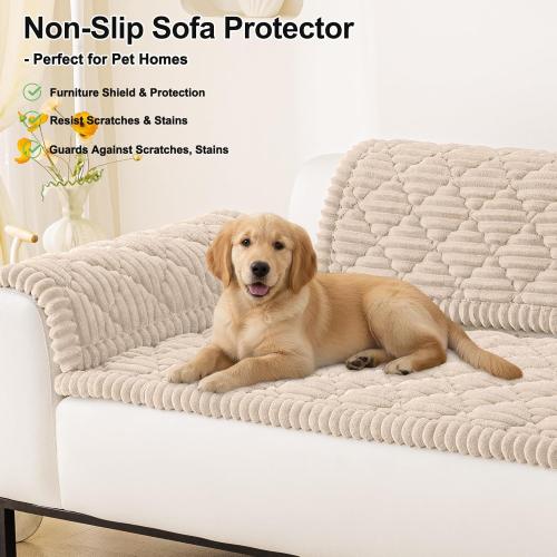 Smiry Pet Couch Covers for Dogs Washable, Non-Slip Fuzzy Couch Covers for 3 Cushion Sofa Pet Friendly, Soft Thick Furniture Protector Sofa Slipcover Mat for Dogs (Apricot, 27.6 x 70.9)