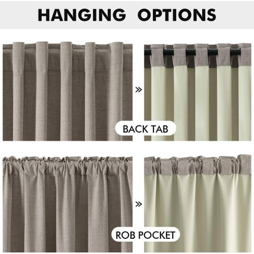 MIULEE 100% Blackout Linen Curtains for Bedroom, Linen Solid Luxury Decor Thermal Insulation Room Darkening Drapes for Living Room Nursery Back Tab Rod Pocket 42 x 90 Inches, 2 Panels
