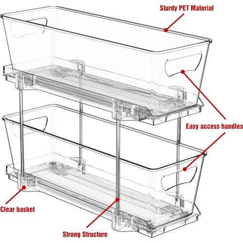 Simple Houseware 2-Tier Narrow Basket Drawer Cabinet Pull-Out Organizer, Clear