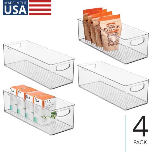 iDesign Plastic Stackable Pantry Bin with Handles, Set of 4, Clear | For Kitchen Cabinets or Fridge, Made in USA