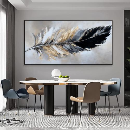 Canvas Art Wall Decor Modern Large Wall Decor Abstract Wall Art for Living Room Modern Home Decorations 29X58 With Framed Painting Black and Gold Minimalist Abstract Art Feather Home Artwork