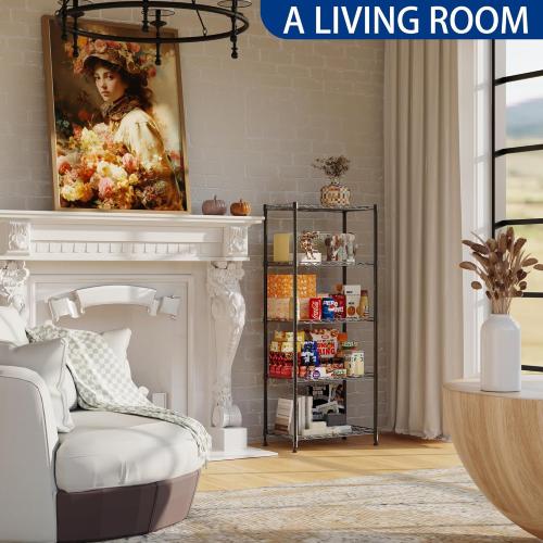 REGILLER 5-Wire Shelving Metal Storage Rack Adjustable Shelves,Standing Storage Shelf Units for Laundry Bathroom Kitchen Pantry Closet(Black,11.8 D x 21.2 W x 53.5 H)