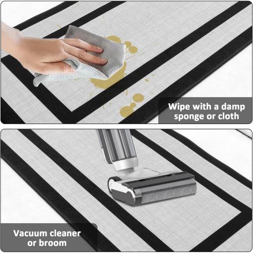2Pcs Kitchen Anti-Fatigue Rugs 2 Size Non-Slip Kitchen Entryway Mat Waterproof Kitchen Mats Easy to Clean Kitchen Rugs for Kitchen Floor Office (Black, S & L)
