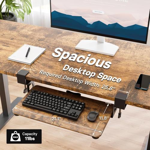 20x11.8 Brown BONTEC KMT01-PJ Under Desk Keyboard Tray, Pull-Out Keyboard & Mouse Platform with C-Clamp, 20 x 11.8 in Space-Saving Ergonomic Slide-Out Drawer, Rustic Brown